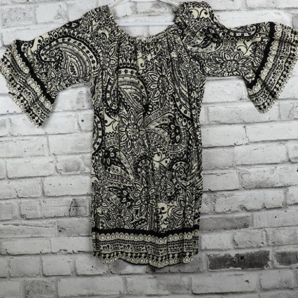 Umgee USA Mid Length Cream and Black Boho Floral Size M Flared Sleeve Dress - Picture 7 of 9